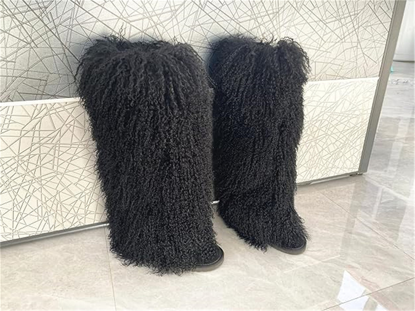 FURINFASHION HU-01 Autumn And Winter Spicy Girl Real Mongolian Lamb Fur Warm Leg Warmer