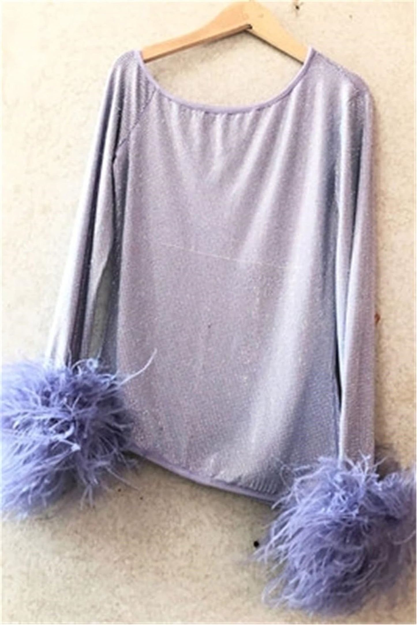 CE-11 Women's Shiny See-Through Top With Real Ostrich Feather Cuffs And Long Sleeves Rhinestone Crystal Cuffed Mesh Top Sexy Short Dress For Woman Asymmetry Shirt