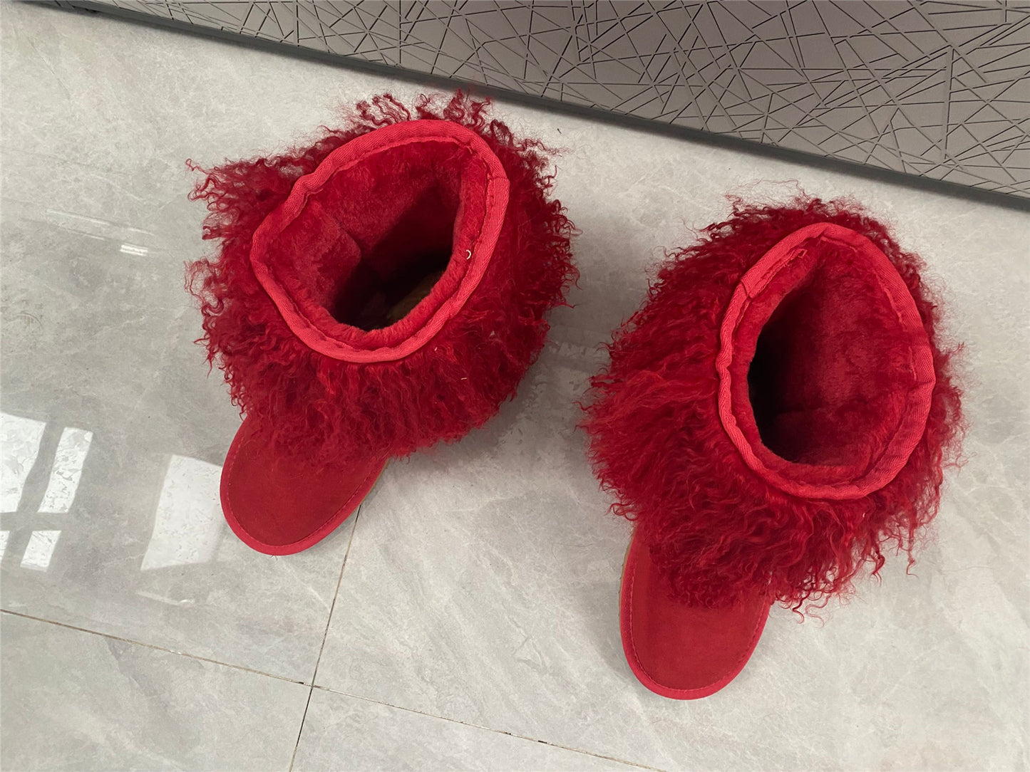 Women's Fluffy Real Mongolian Sheep Mid Half Hair Boot Furry Snow Boots With Comf Warm Booties With Wool Lining