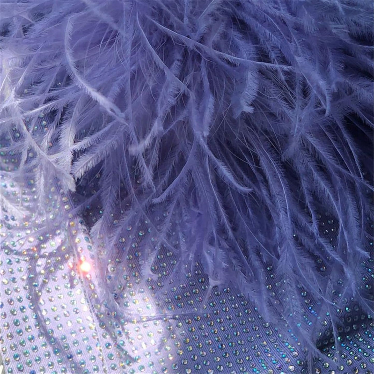 CE-11 Women's Shiny See-Through Top With Real Ostrich Feather Cuffs And Long Sleeves Rhinestone Crystal Cuffed Mesh Top Sexy Short Dress For Woman Asymmetry Shirt