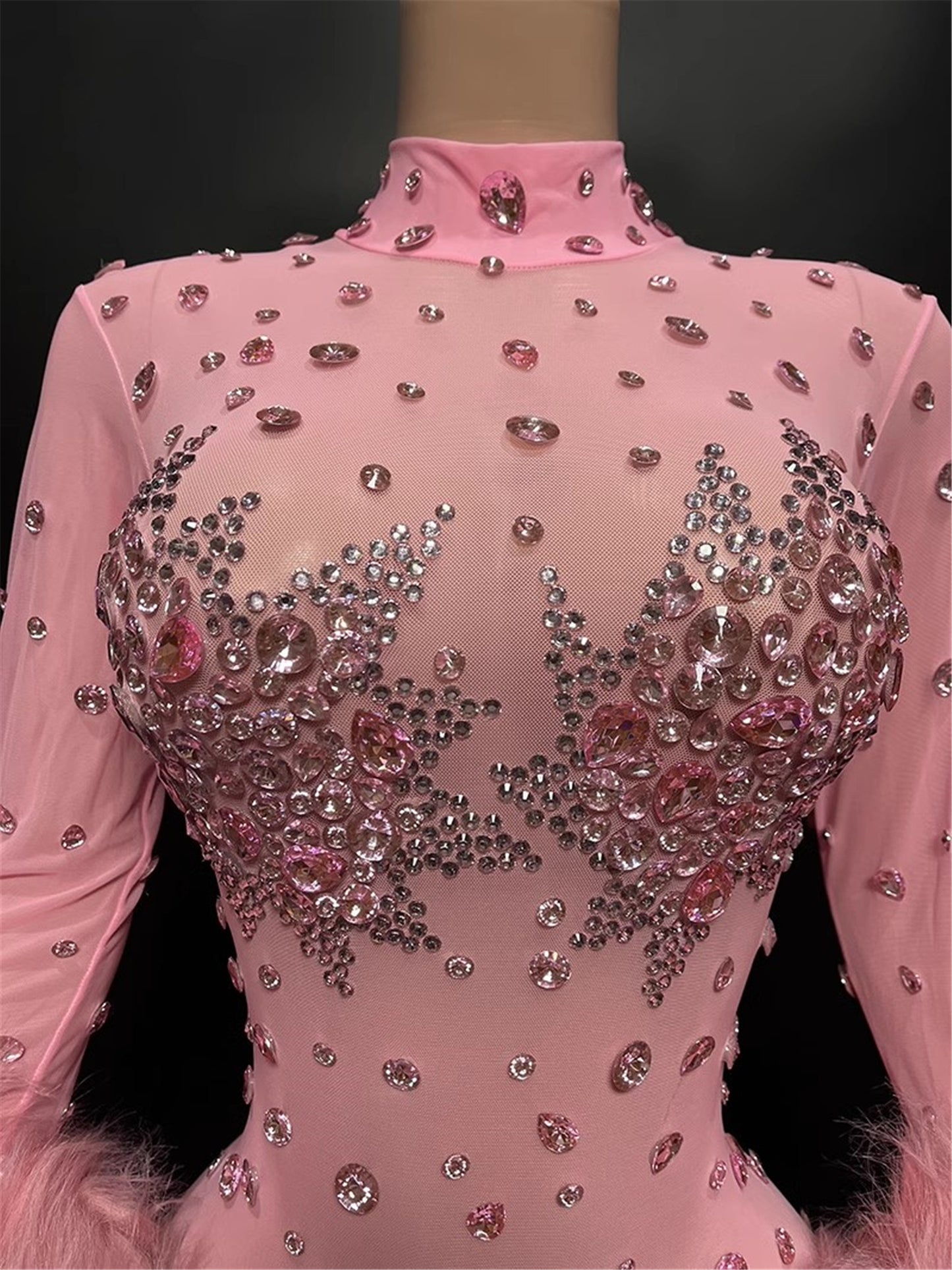 FURINFASHION HU-09 Luxury Sexy Slim Bodysuit Set With Rhinestone Real Fox Fur Trim Women Clothing One Piece Jumpsuit
