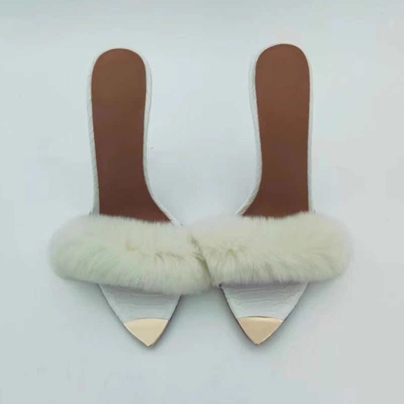 a01 Women's Furry Sexy High Heeled Sandals With Real Mink Fur Open Toe Luxury High Heels Stilettos