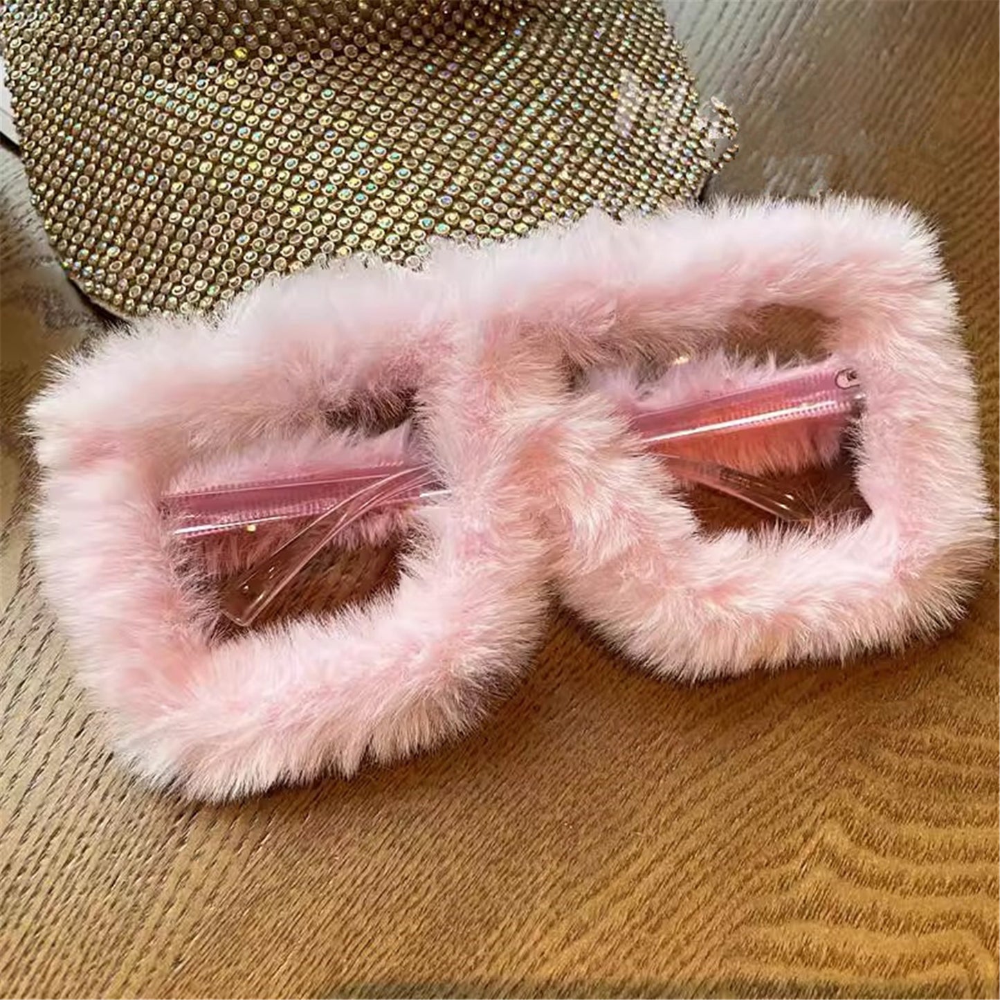 FurinFashion Oversized Beautiful Sunglasses For Women Soft Real Rabbit Fur Sun Glass