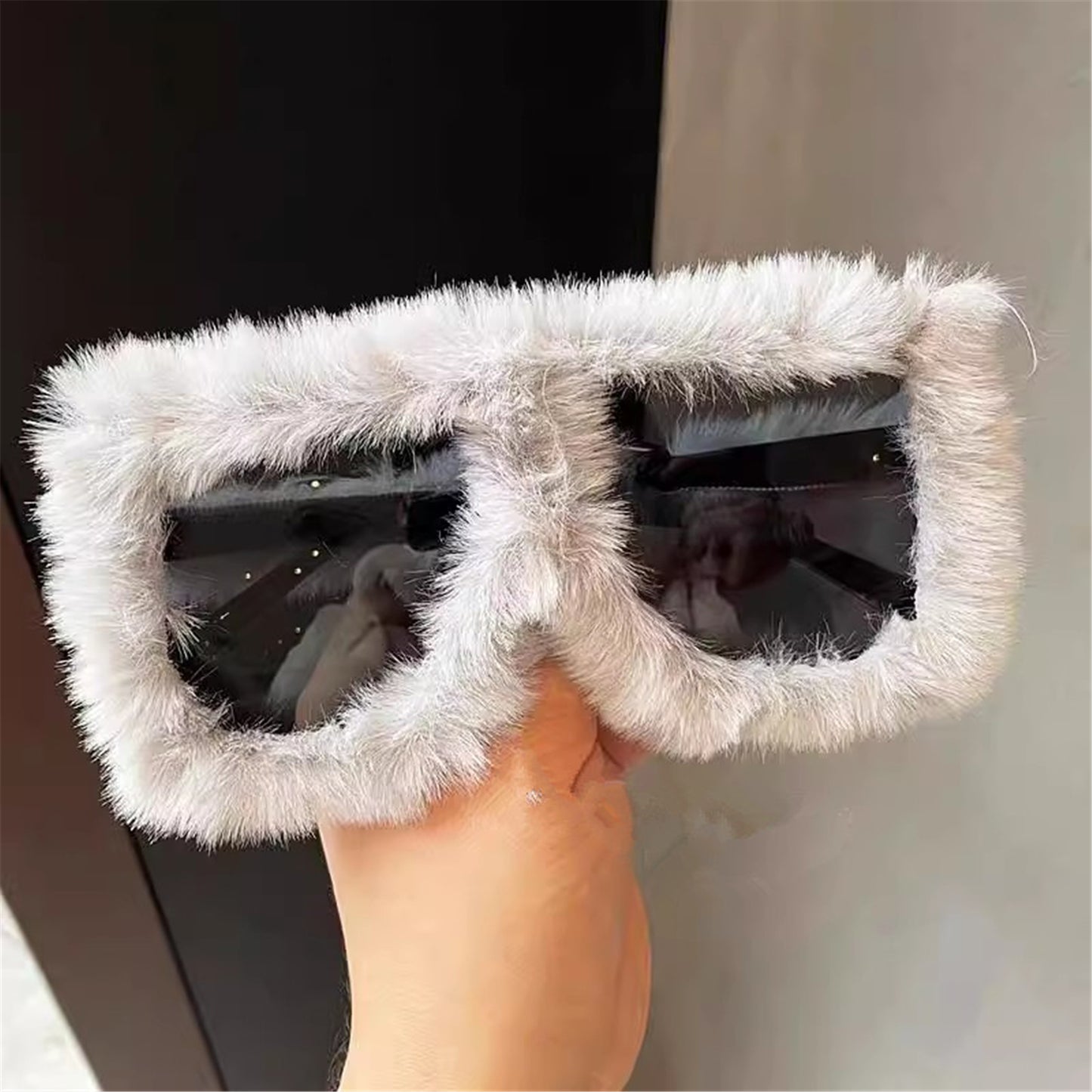 FurinFashion Oversized Beautiful Sunglasses For Women Soft Real Rabbit Fur Sun Glass