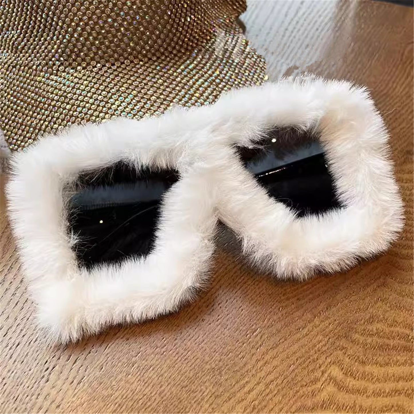 FurinFashion Oversized Beautiful Sunglasses For Women Soft Real Rabbit Fur Sun Glass