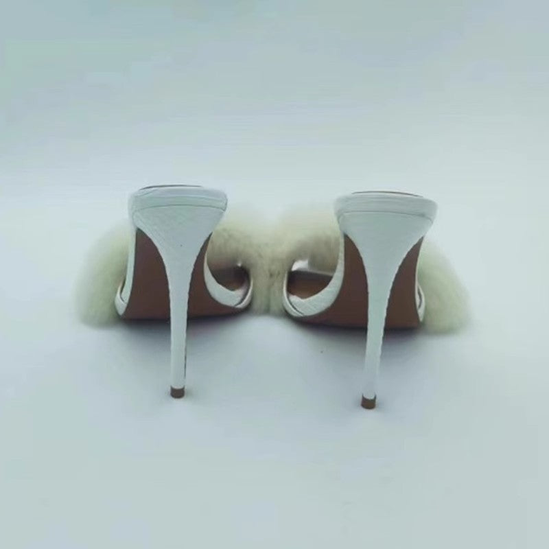 a01 Women's Furry Sexy High Heeled Sandals With Real Mink Fur Open Toe Luxury High Heels Stilettos
