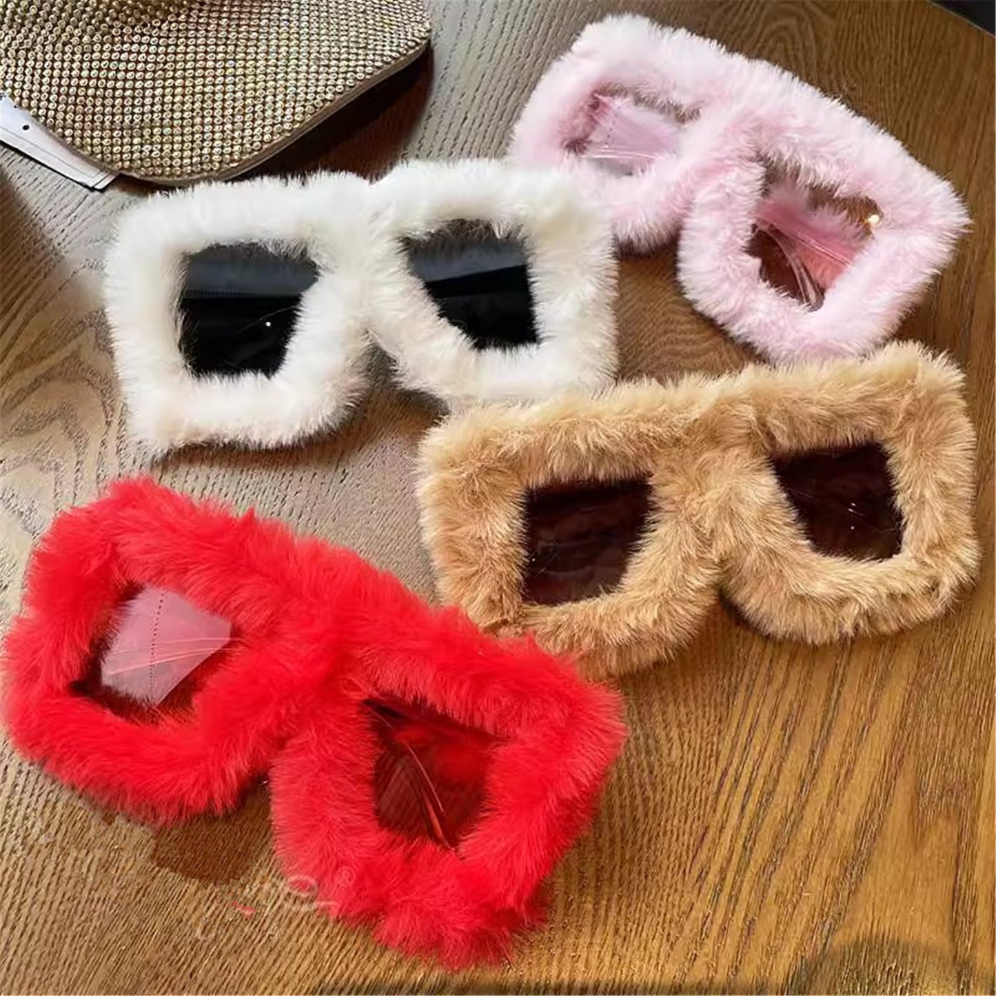FurinFashion Oversized Beautiful Sunglasses For Women Soft Real Rabbit Fur Sun Glass
