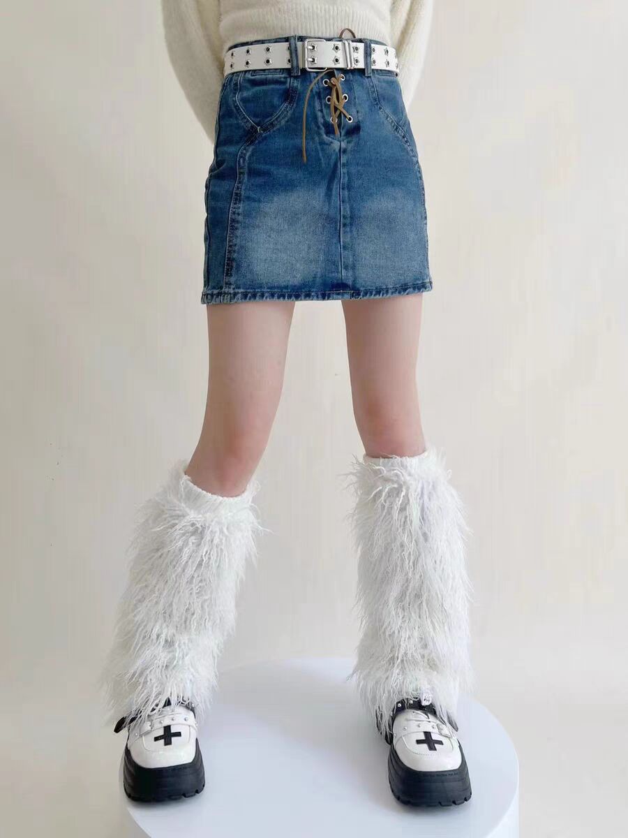 FURINFASHION HU-01 Autumn And Winter Spicy Girl Real Mongolian Lamb Fur Warm Leg Warmer
