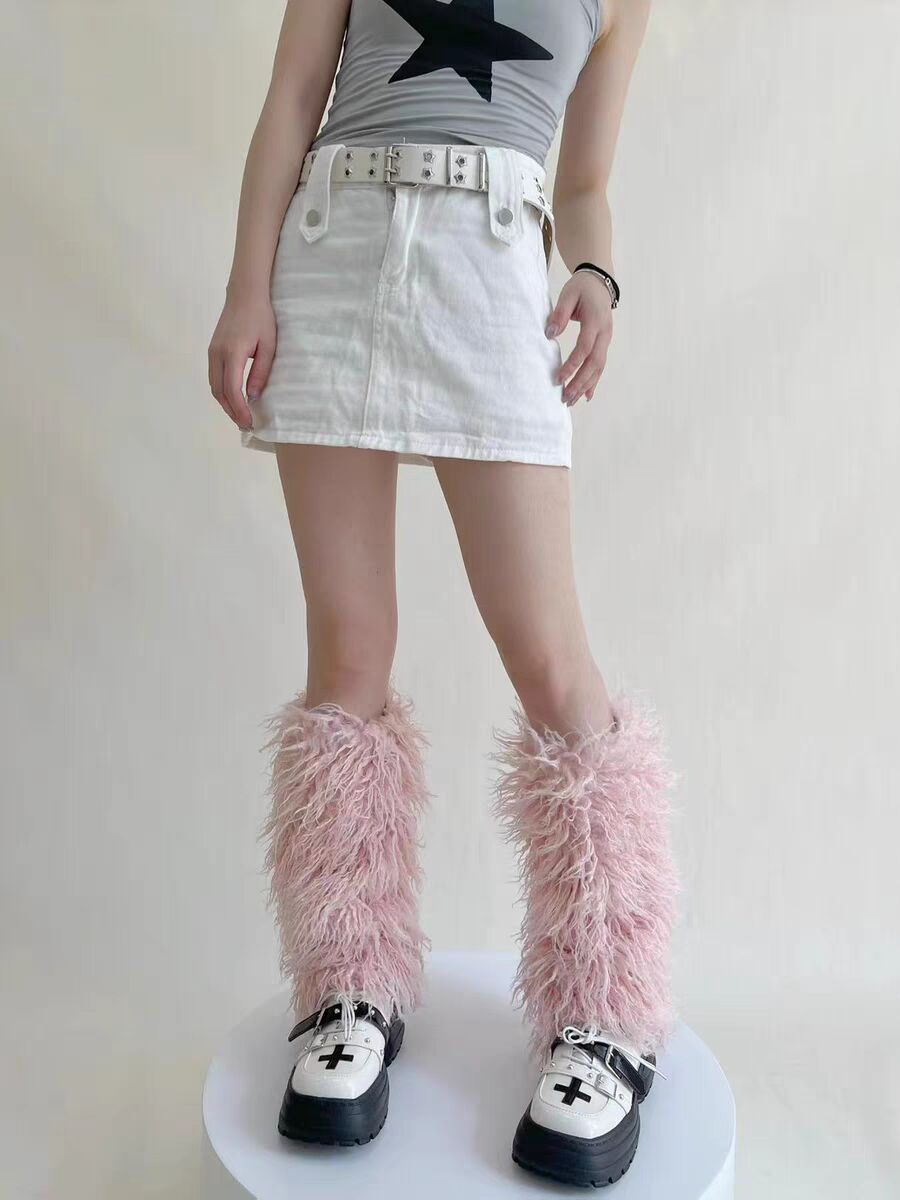FURINFASHION HU-01 Autumn And Winter Spicy Girl Real Mongolian Lamb Fur Warm Leg Warmer