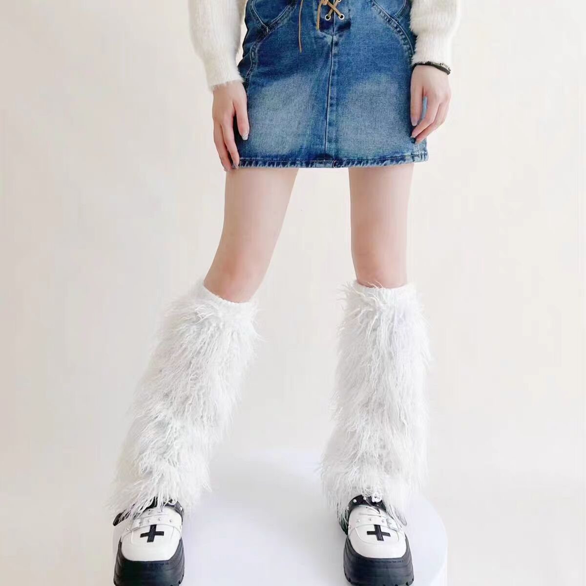 FURINFASHION HU-01 Autumn And Winter Spicy Girl Real Mongolian Lamb Fur Warm Leg Warmer