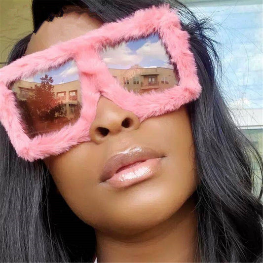 FurinFashion Oversized Beautiful Sunglasses For Women Soft Real Rabbit Fur Sun Glass