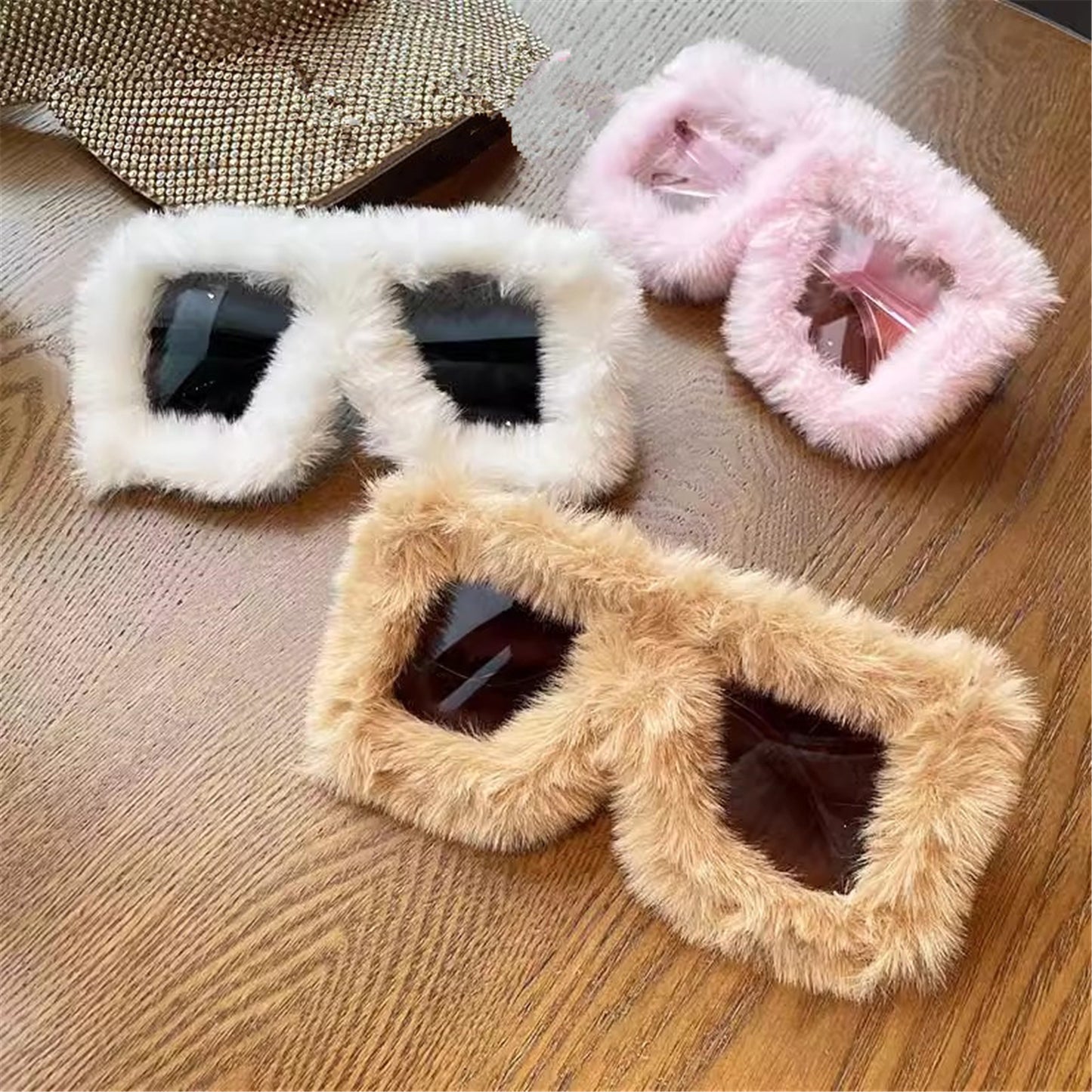 FurinFashion Oversized Beautiful Sunglasses For Women Soft Real Rabbit Fur Sun Glass